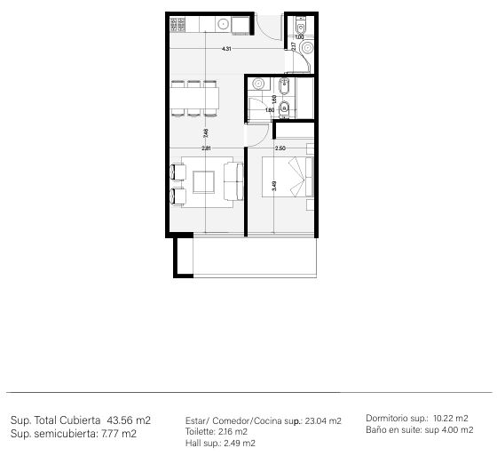 ARRIBEÑOS 3750, 4°A - 2 Ambientes con Balcón  con parrilla y Full Amenities.